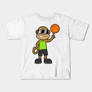 Monkey as Basketball player with Basketball ball Kids T-Shirt